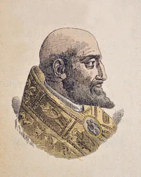 Portrait of Pope Clement VIII, 1898 (engraving with later colouration)